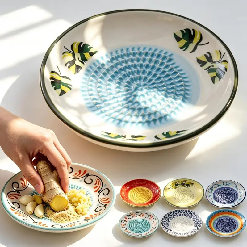 Garlic Grater Bowl, Ceramic Garlic & Ginger Grinder for Garlic, Cheese, Onion, Vegetables & Kitchen Prep