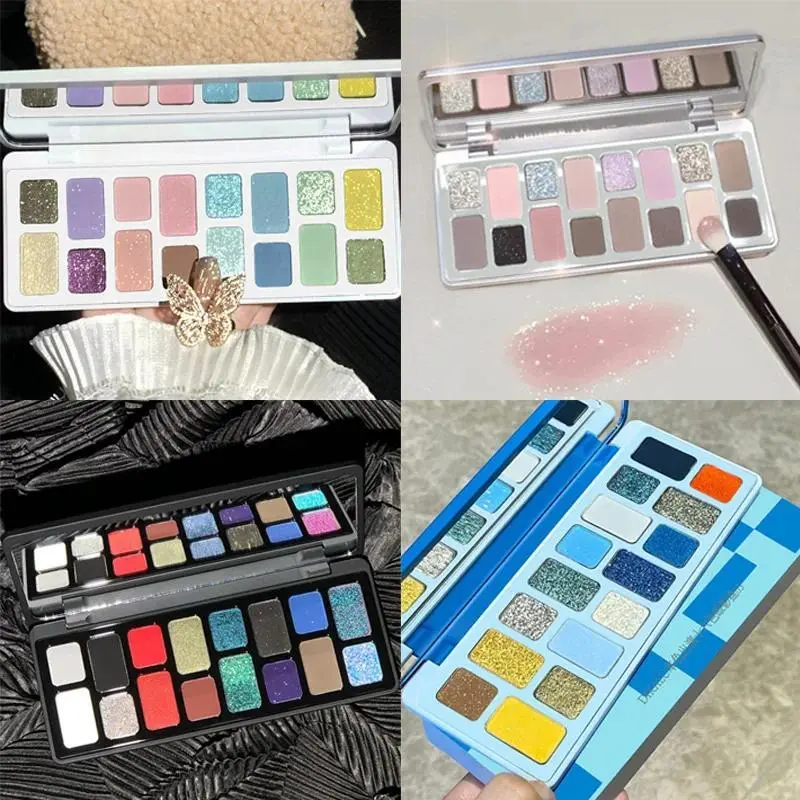 16 Color Eye Shadow Makeup Palette Black Pink Grey Blue Green Pearlescent Diamonds Glitter Eyeshadow Pro Eye Cosmetics Makeup