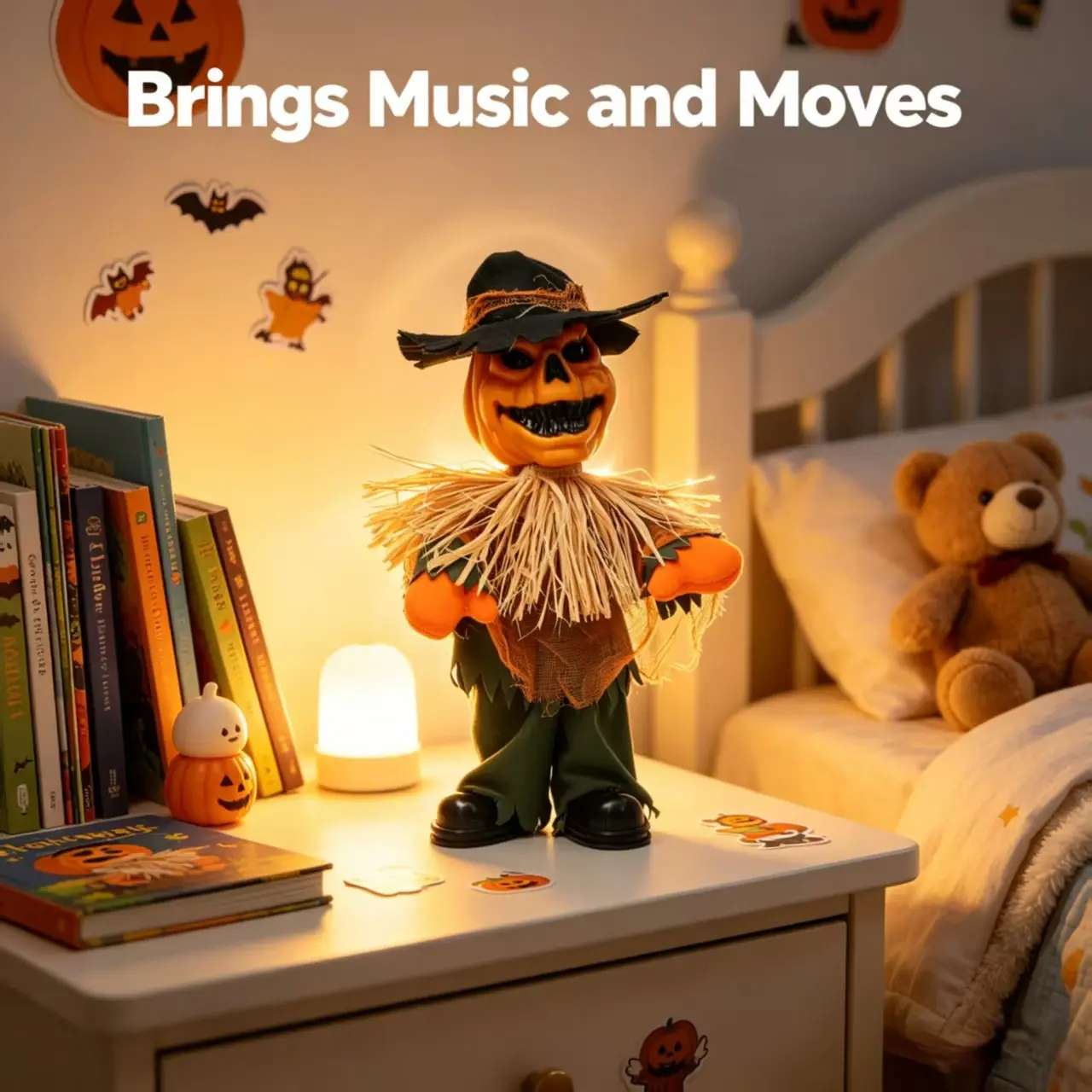 Cute Cartoon Pumpkin Strawman Electric Decoration, Automatic Dancing with Holiday Sounds, Home Desktop Display, Halloween Party Atmosphere Decor
