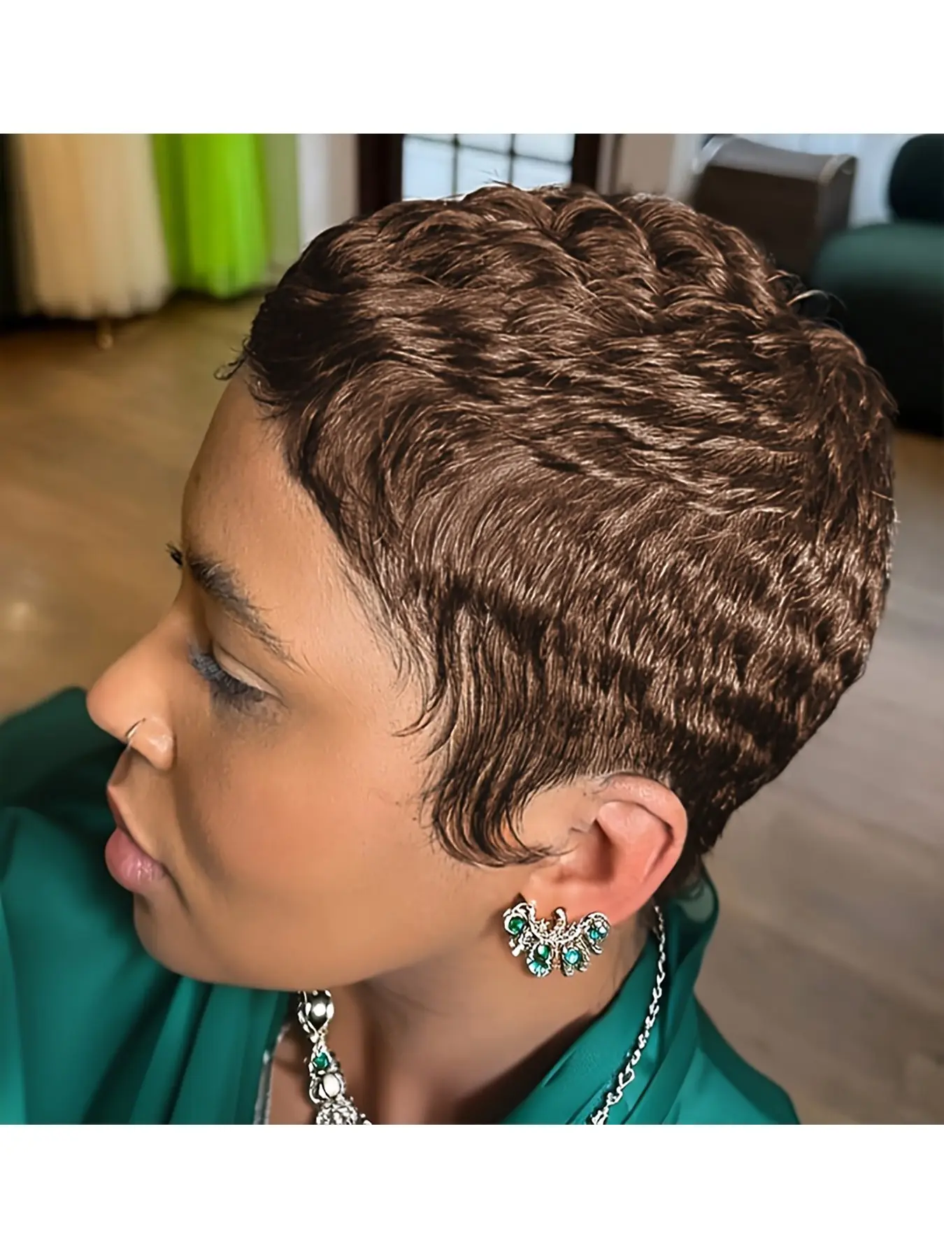 Women's Glue-Free Full Machine-Woven Real Hair Wig, Suitable for All Skin Tones, Short Layered Wig, 180% Density, Daily Wear