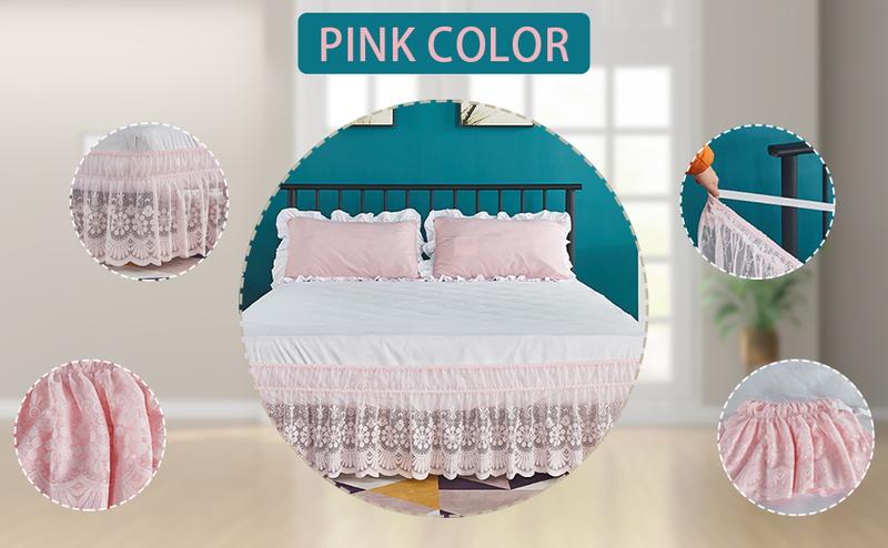 Lace Trimmed Elastic Bed Wrap, Dust Ruffle Bedskirt, White (White, Queen)