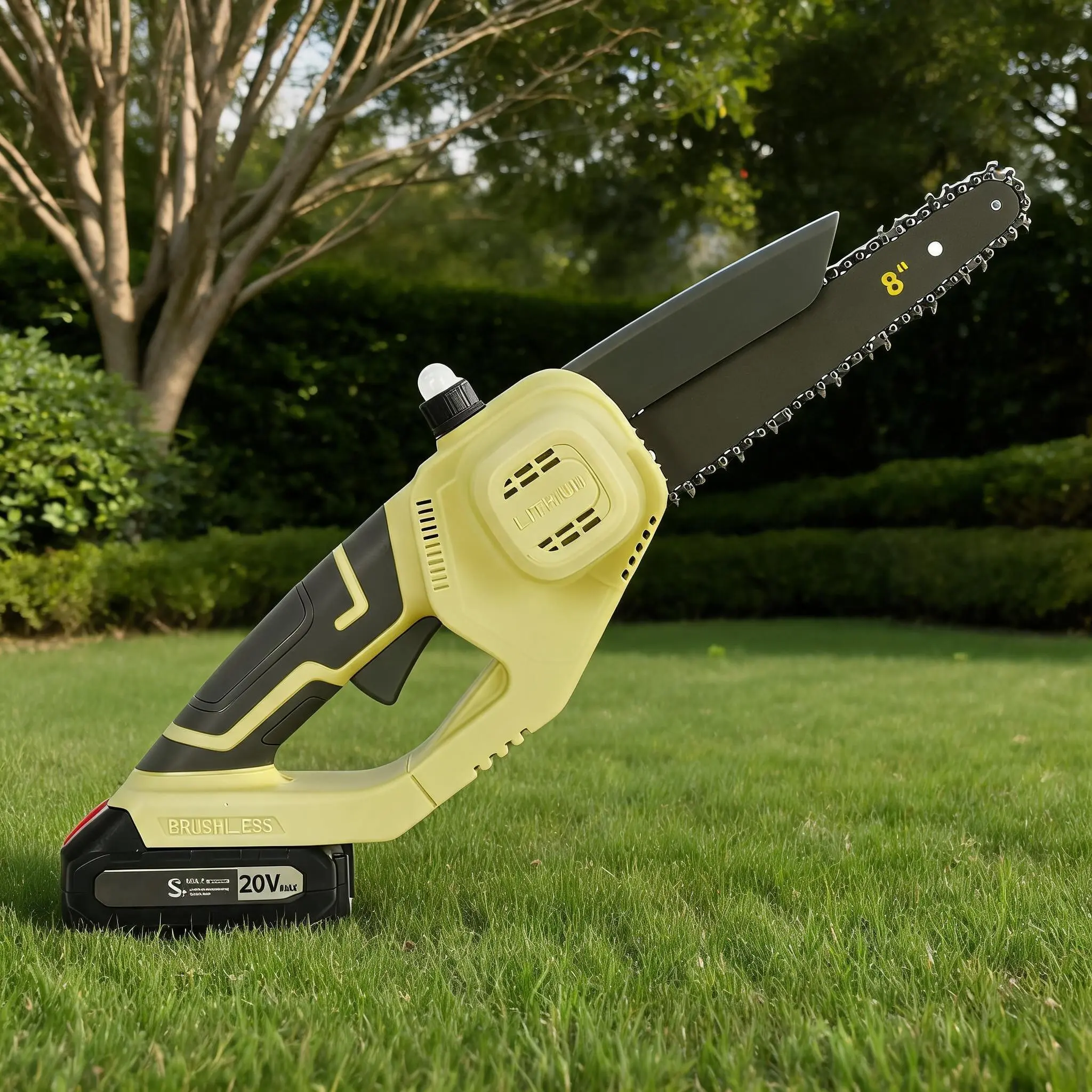 20V 8-Inch Wireless Mini Chainsaw with Brushless Motor – Handheld Electric Saw, Auto Oiling, 2×4.0Ah Batteries – Lightweight, Portable Pruning Tool for Tree Trimming, Garden, Yard, DIY Woodwork