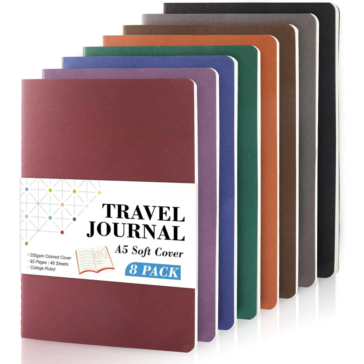 8 Pack Soft Cover Journal Bulk, Notebooks College Ruled for Work, Lined Travel Journal for Students Women, Note Taking Notebook School Supplies Business Writing, 8.2" x 5.5", A5,  Colors