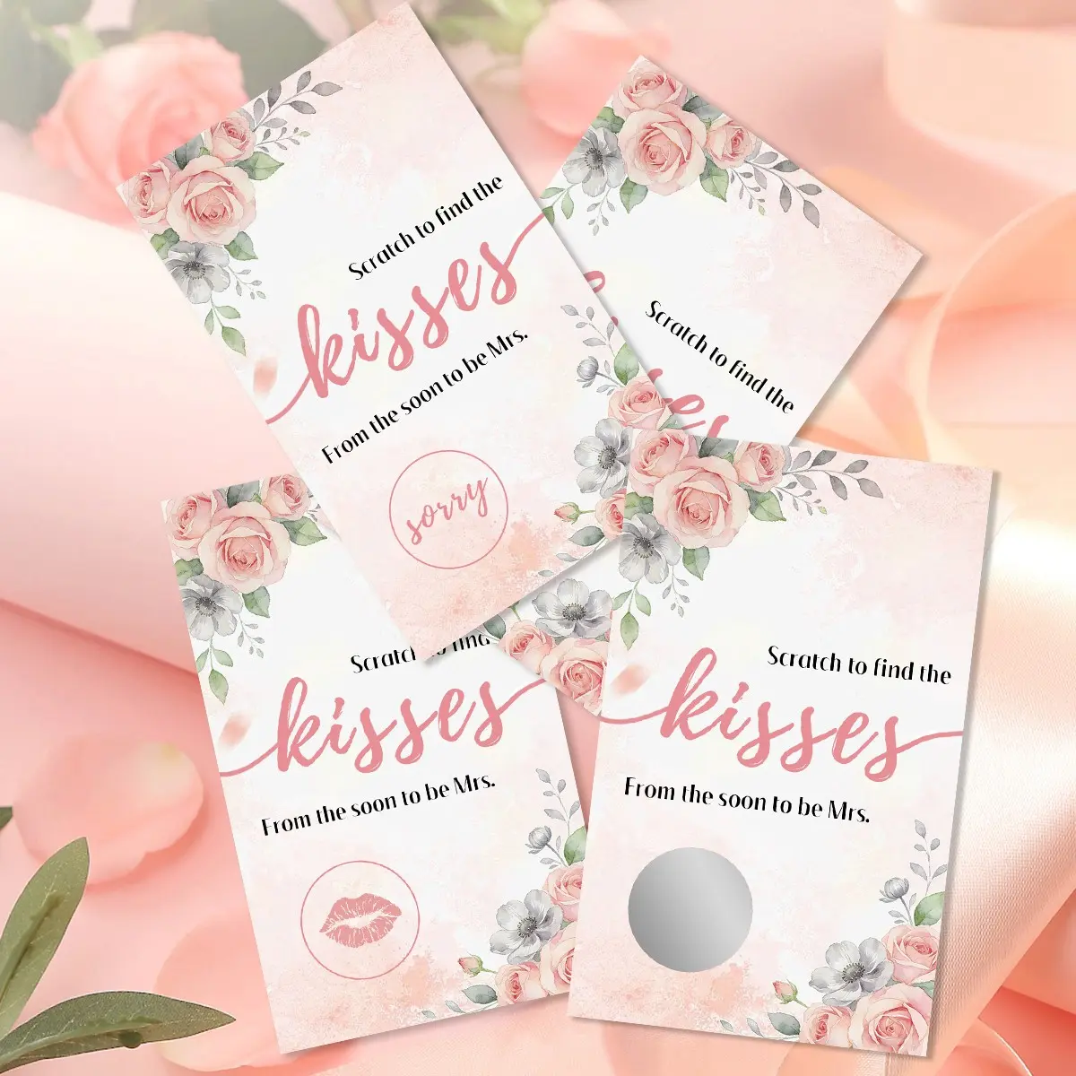 40Pcs Bridal Shower Party Scratch Off Cards, Pink Floral Wedding Icebreaker Game Cards, Bachelorette Party Guest Icebreaker Scratch Off Game Cards