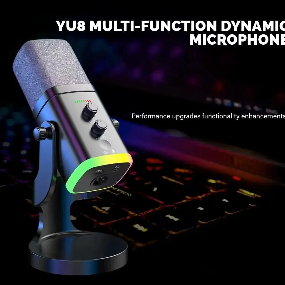 LSD-YU8 RGB condenser mic, dual USB/XLR dynamic microphone Streaming Gaming Mic for podcasting & gaming live streams. Customizable RGB lighting, touch mute, headphone jack and desktop stand, great for singing and YouTube recording.
