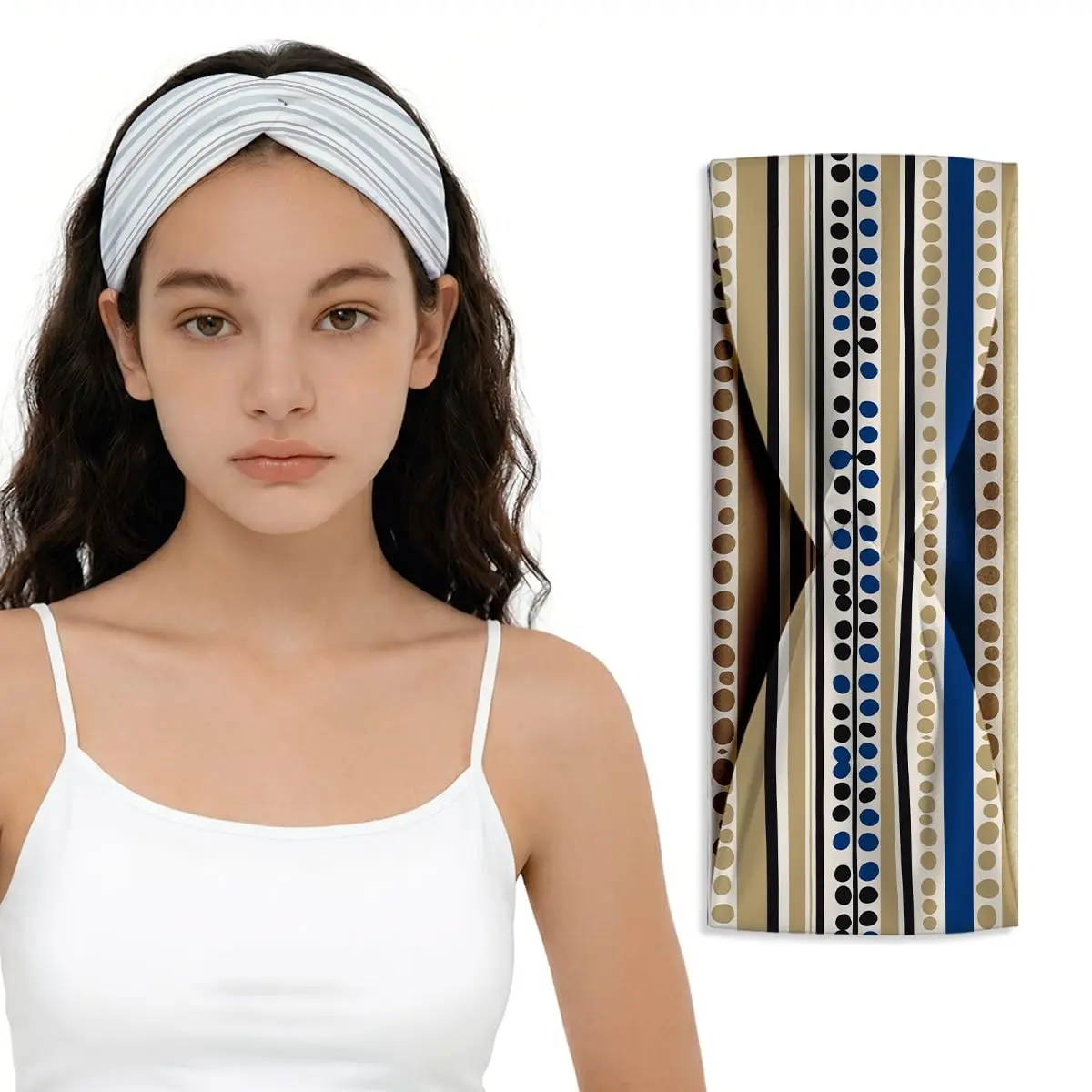 Headbands Women Striped 2 Pack, Soft Comfortable Wide Hair Bands for Yoga Workout Casual Wear