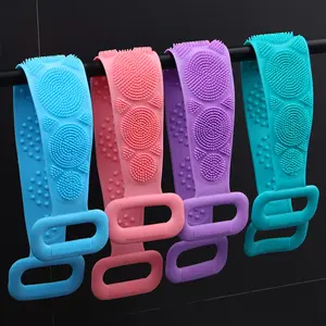 Silicone Double Sided Back Scrubber With Ergonomic Hand Grips, Household Bathroom Shower Accessory For Full Body Cleaning, Designed With Dense Soft Bristles To Exfoliate Dead Skin, Generate Rich Foam And Enable Effortless Self Back Washing At Home