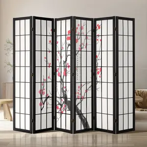 VEVOR Room Divider, 6 Panel Japanese Room Divider Screen, Wood Folding Privacy Screen Indoor, Japanese Partition Portable Decoration Dividers, for Room Separation Home Office Restaurant Bedroom