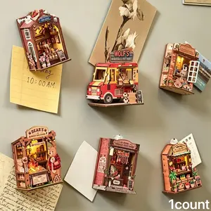 Fridge Magnet DIY Handcraft Kit, 3D Puzzle Toy, Dollhouse Miniature Shop, Mini House Furniture, Creative Assembly Model, Decoration