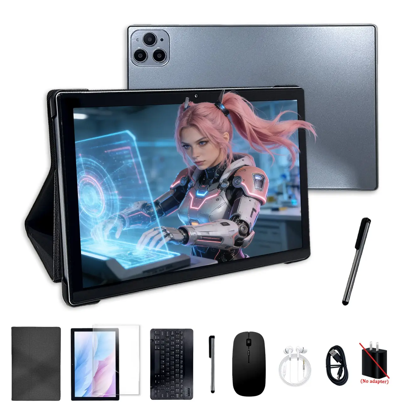 10.1" Business Tablet, Computer Tablets, Android Tablets | HD Touchscreen + 5G WiFi | Free Office Set: Wired Earphones + Keyboard + Mouse + Shockproof Case | Dual Camera for Video Conferencing | HD Screen for Work & Play | Gray | Top Choice for Travel