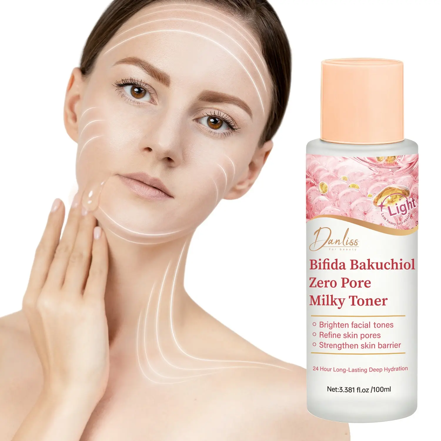 Bakuchiol Essence Water, Bifida Ferment Lysate, Milk Water, Refines Pores, Brightens Skin Tone, Protects Skin Barrier, Hydrates and Moisturizes, Refreshing, Easily Absorbed, Non-Greasy, Lightweight, Gentle, Suitable for Sensitive Skin, 100ml