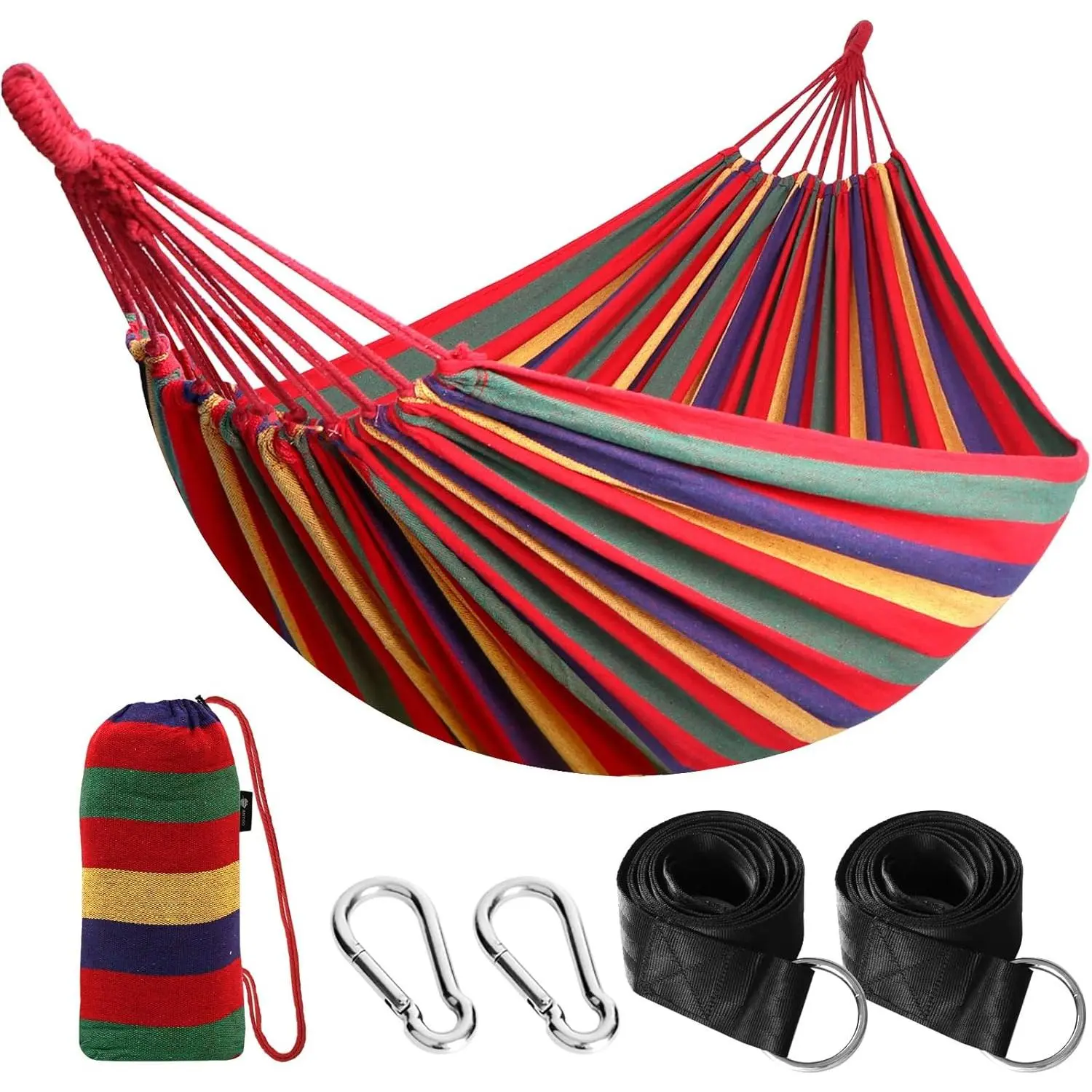 Cotton Hammock Portable Camping Hammocks for Hanging Sturdy Garden Comfortable Fabric Hammock with Tree Straps Up to 660lbs with Travel Bag for Camping Outdoor/Indoor Patio Backyard