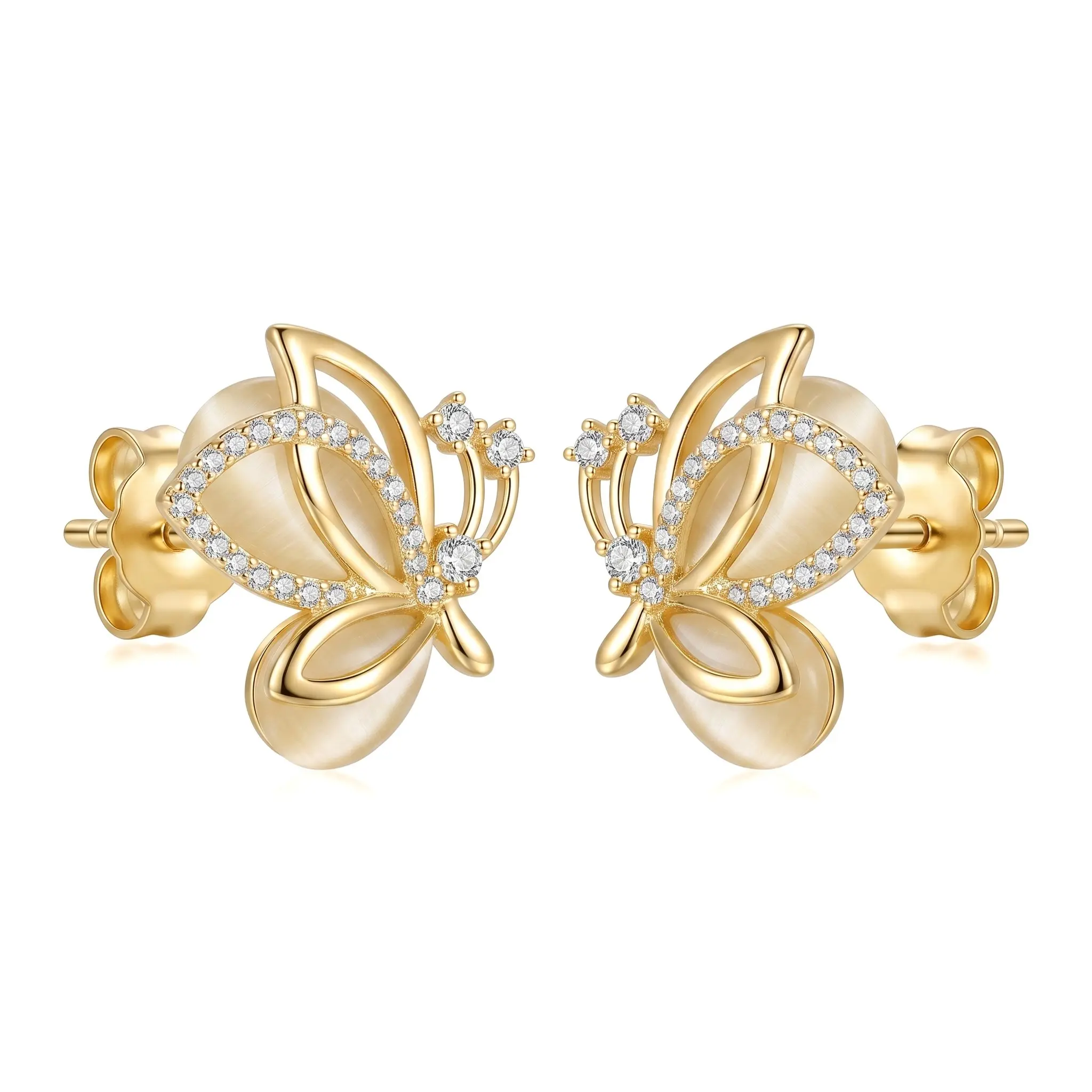 Cozy Cat Eye Earrings For Women 925 Silver Posts Light Luxury Butterfly Design Everyday Essential Micro Set Cute Animal Shape Trendy Jewelry Gift