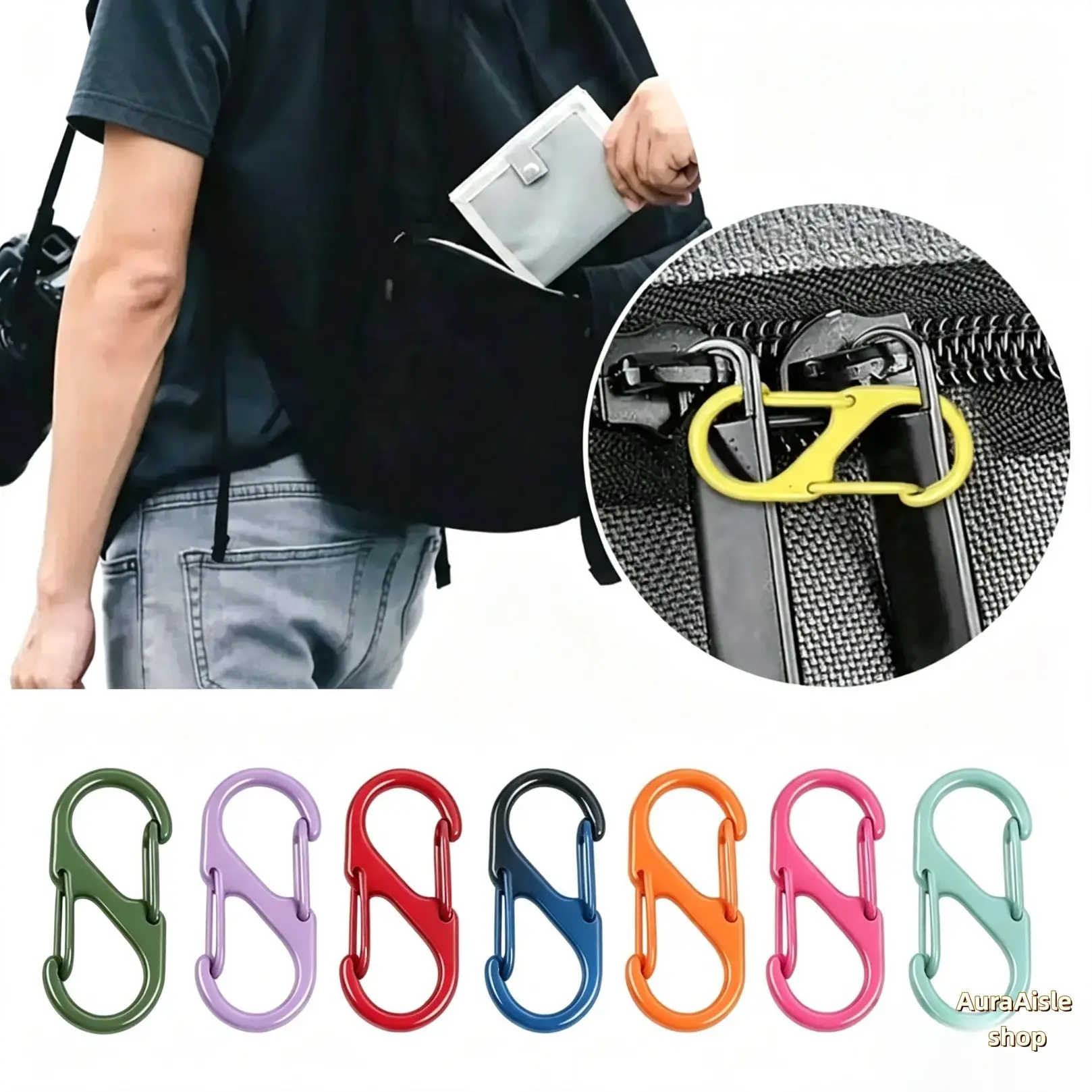S Shaped Double Carabiner Clips, Anti-Theft Backpack Zipper Security Buckles, Durable Lightweight Alloy Hooks, Portable Accessories For Travel, School, Beach And Outdoor Activities