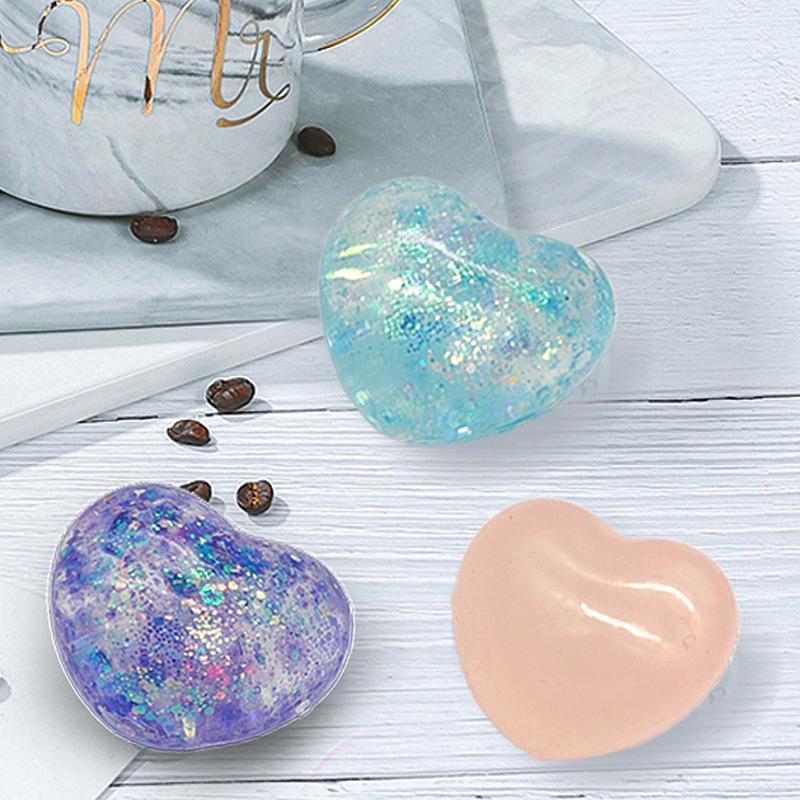 1Pc Changing Color Heart Squeeze Toy Sequins Love Fidget Toy Squishy Pinch Kneading Toy Stress Reliever Toy Kid Party Favor Heart Shaped Slow Rebound Toy