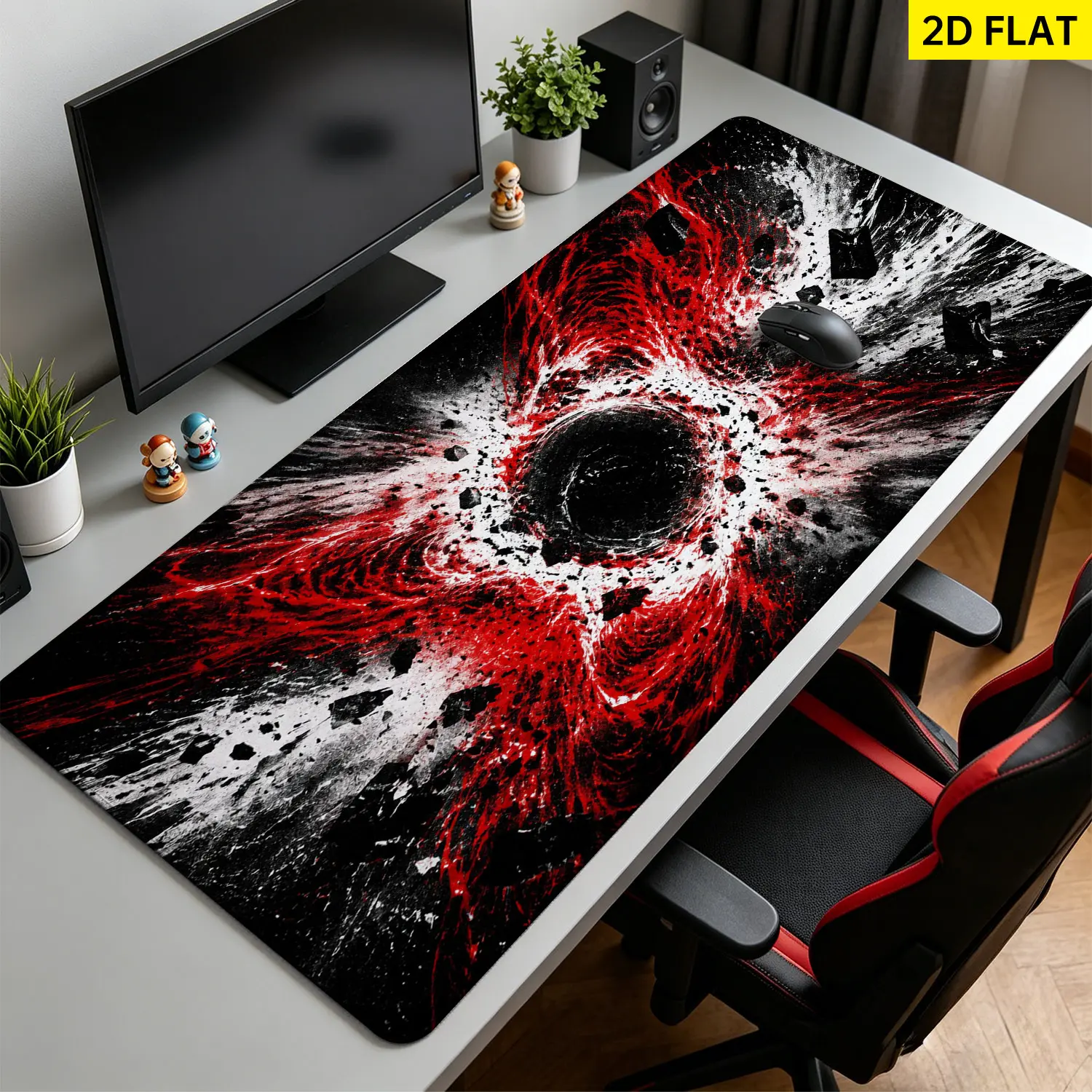 Extra Large Abstract Black and Red Cosmic Explosion Mouse Pad,Non Slip Rubber Pad,Desktop Decoration Drotection Pad,Washable,Lock Edge Multi Size,Premium Multipurpose Mousepad For Office,Gaming Desk,Gift for Family and Friends