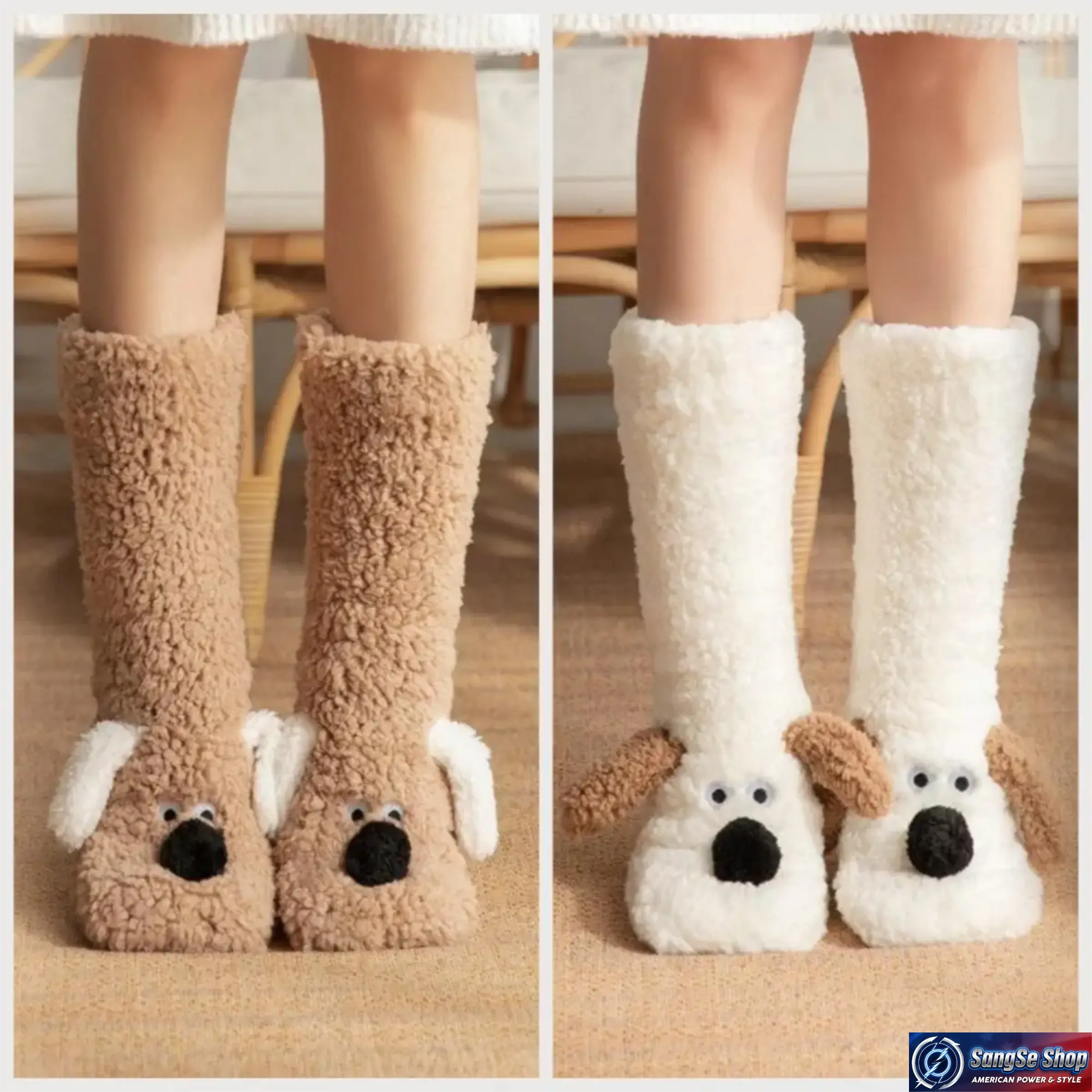 Women’s Cute Cartoon Animal Face Fuzzy Socks, Soft Coral Fleece Mid-Calf Crew Socks with Stretchy Cuff, Cozy Warm Winter Socks for Home, Bedroom, Lounge, Sleep, Gift & Everyday Wear