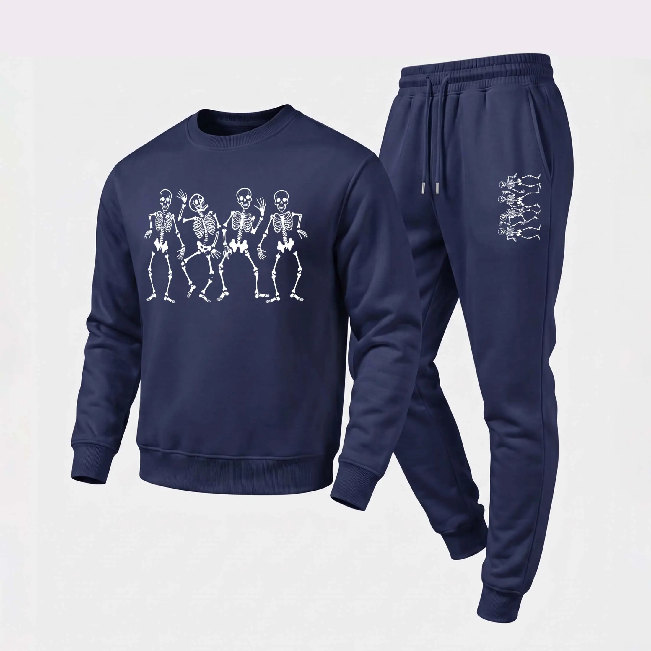 Men's Skull Graphic Crewneck Sweatshirt and Jogger Pants Set, Casual Long Sleeve Pullover with Drawstring Sweatpants, Fall Winter Tracksuit for Daily Wear, Travel, Lounge, Workout and Indoor Outdoor Activities