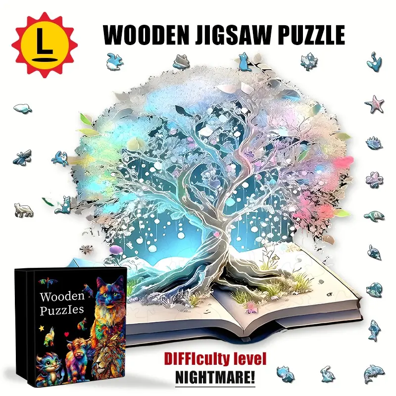 Wooden Jigsaw Puzzle for Adults, Irregular Animal Shapes, 3D Magic Tree Puzzle, Challenging Brain Teaser, Gift for Puzzle Lovers, Family Game, Home Decor