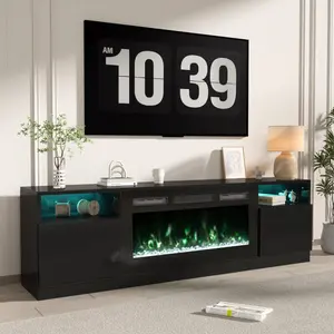 70'' Modern Built-in Electric Fireplace TV Stand with 3D Flame & 16-Color RGB LED, 36'' Recessed Fireplace Insert Heater, Entertainment Center for 80'' TVs in Living Room