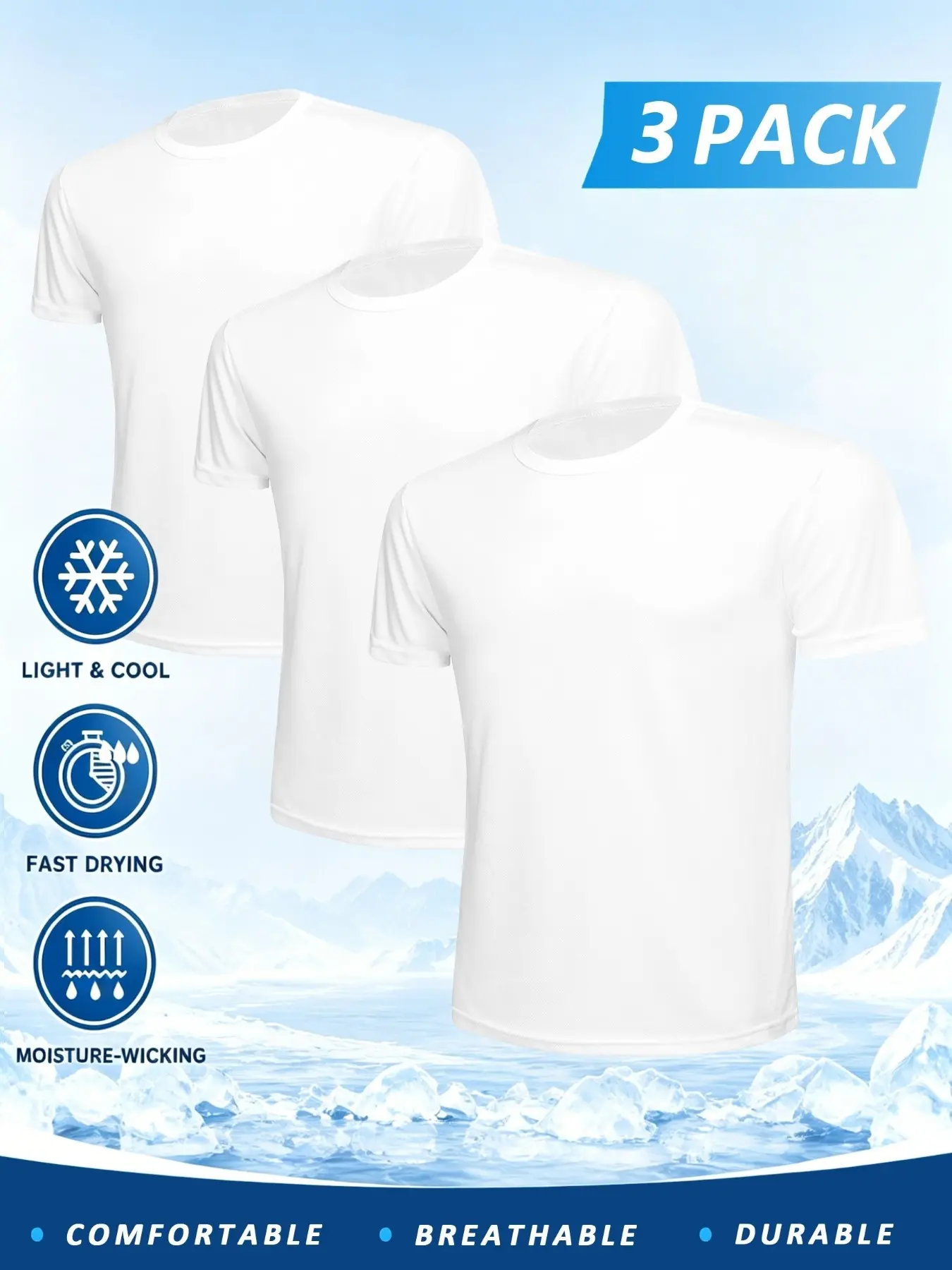 3-Pack Men's Solid Color Sport T-Shirts, Fitness Clothes Tops, Gym Athletic Clothes, Quick-Dry Breathable Round Neck Short Sleeve, Washable, Ideal for Gym, Running, Hiking, Beach, Sports, Dry Fit Activewear