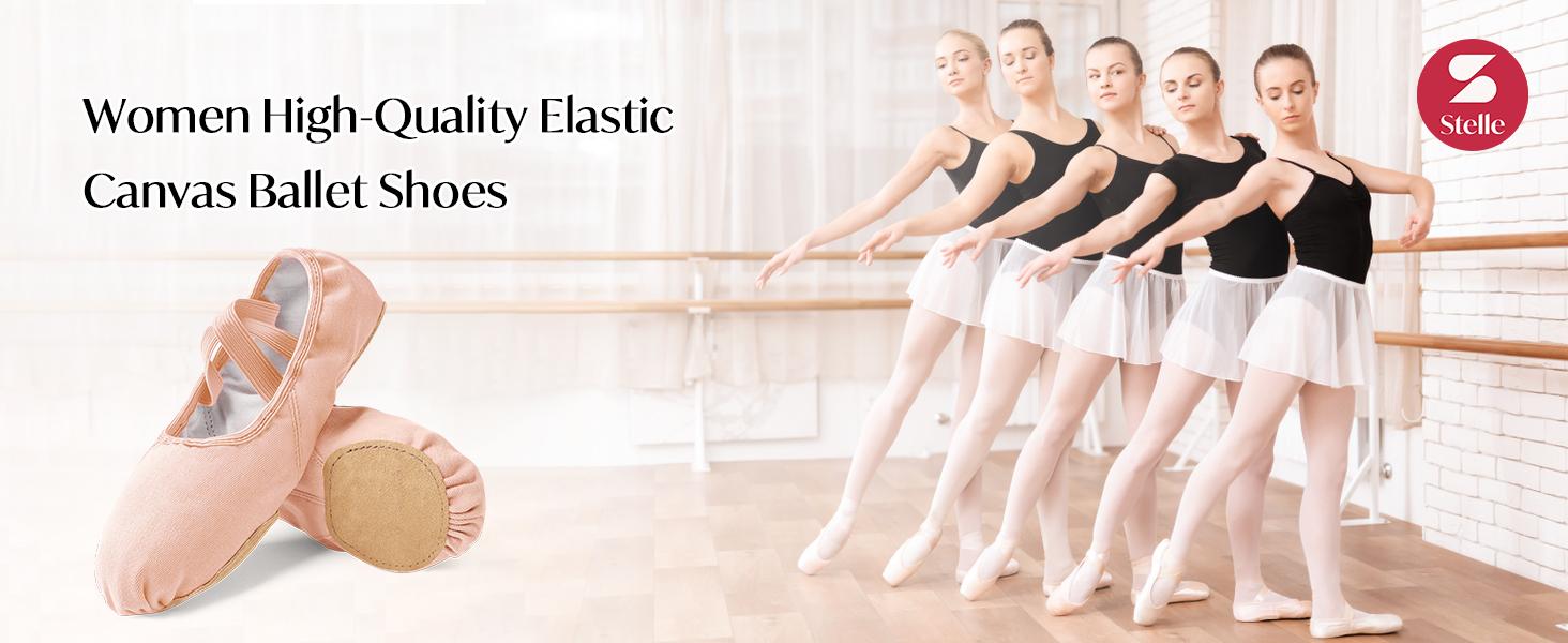AGS Stelle Women Ballet Shoes Highly Stretch Canvas Adult Ballet Slippers Split Sole Yoga Dance Shoe for Girls Boys