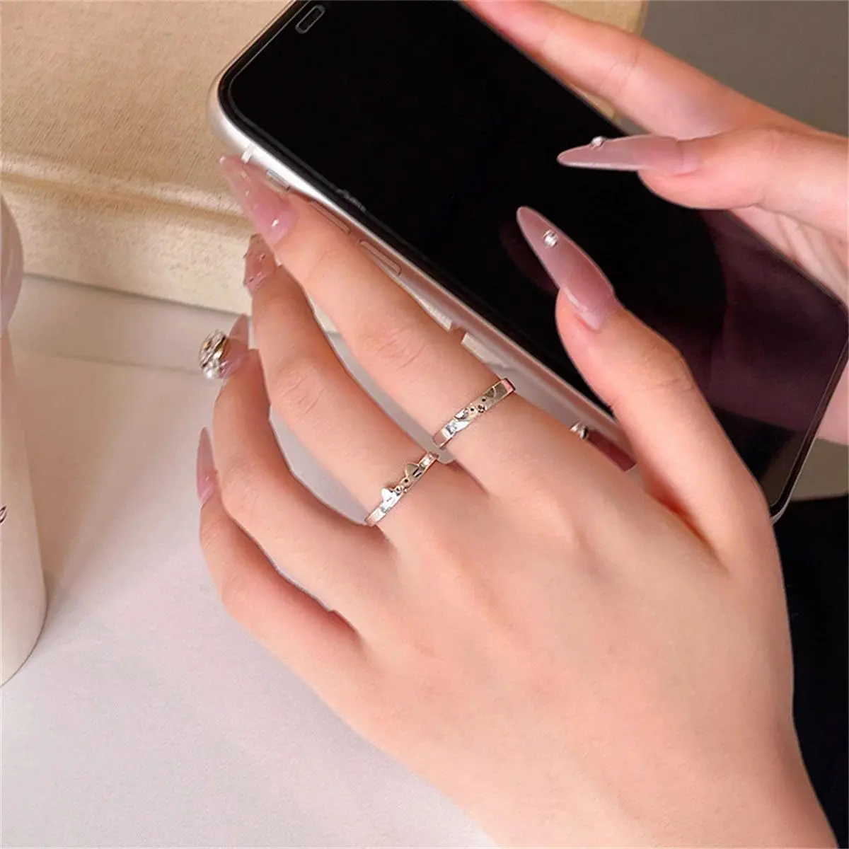 2pcs Cute Animal Dog Cat Rings for Women Men Simple Design Adjustable Cartoon Couple Rings Lovers Girlfriend Wedding Jewelry