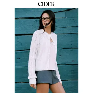 Cider Cable Knit Round Neckline Hollow Out Cardigan Dealsforyou