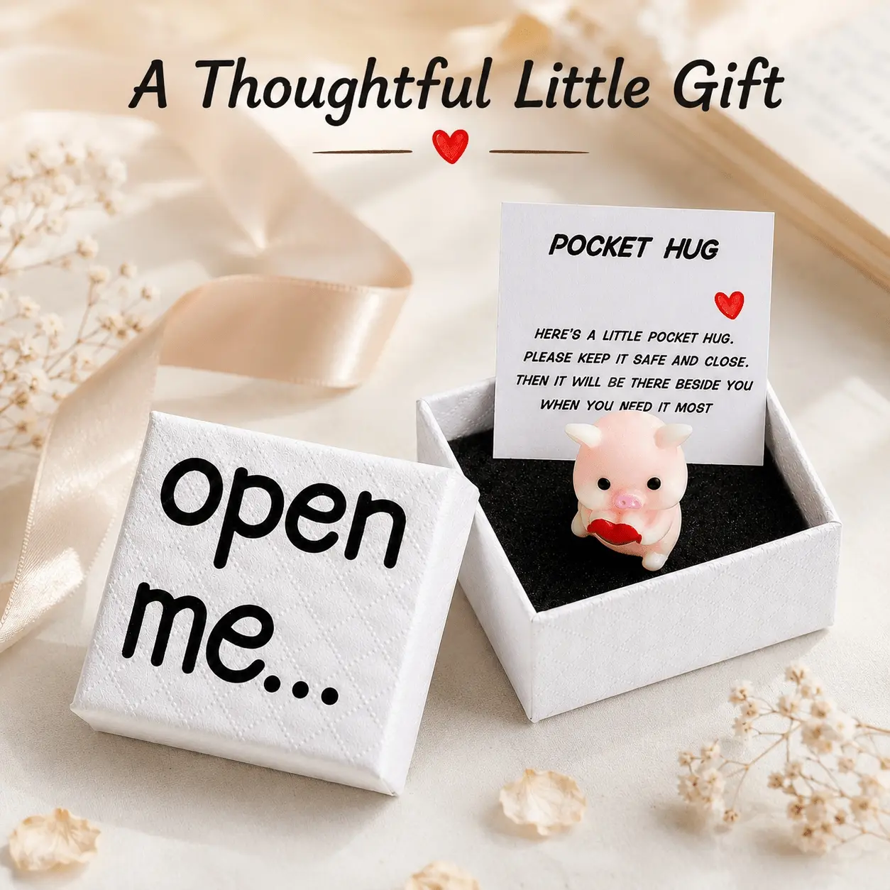Heart Pig Open Me Surprise Matchbox Gift Box with Mini Card, Resin Pig Animal Gift Set for Graduation, Father's Day, Back to School, Birthday, Christmas & Party Favors