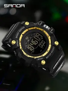 1pcs Sanda 2192 New Fashion Men's Electronic Watch, Sporty Multifunctional Waterproof LED Date, Digital Movement, All Seasons