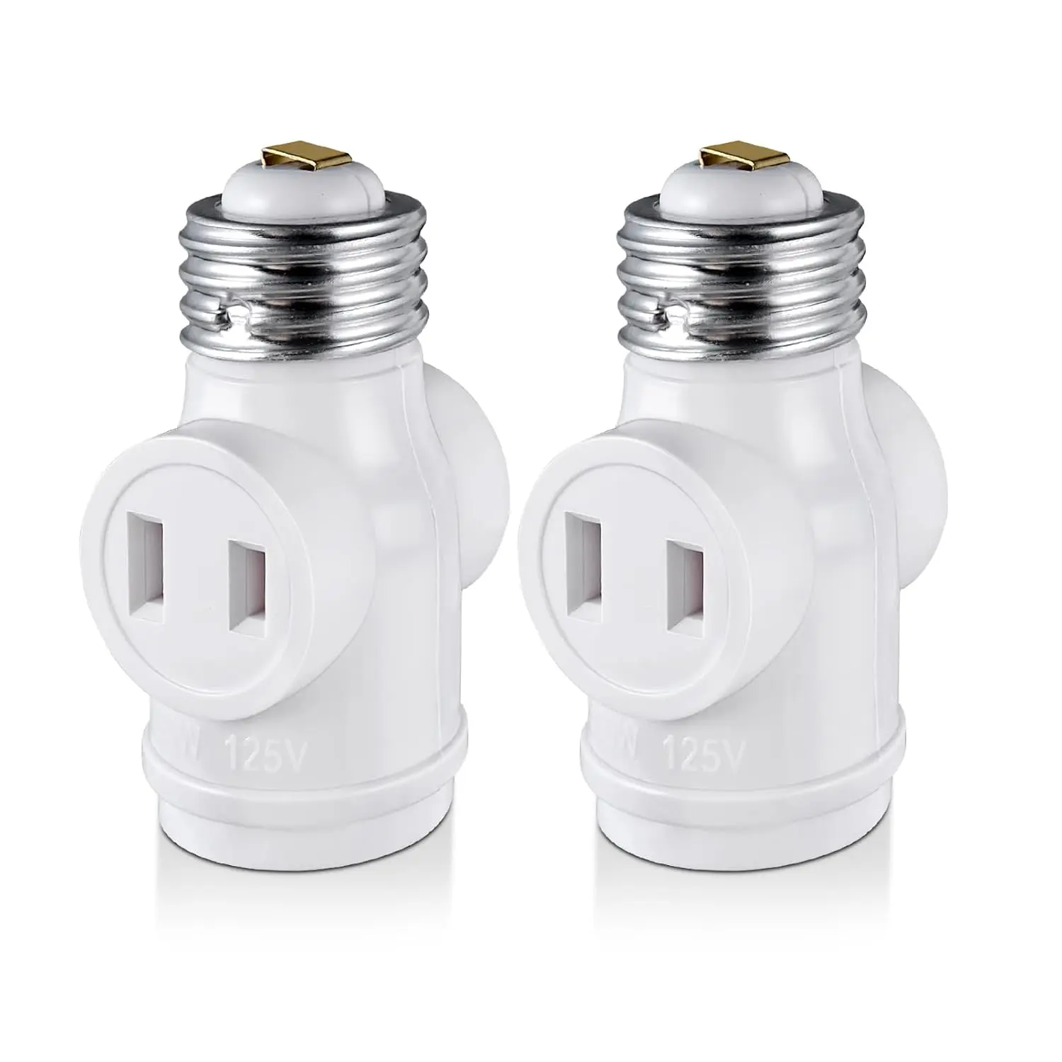 2 Outlet Light Socket Adapter, E26 Bulb Socket to Outlet Splitter,Converts Medium Screw Socket into a Socket with Two outlets,Polarized Outlet.UL Listed,White (4-Pack)
