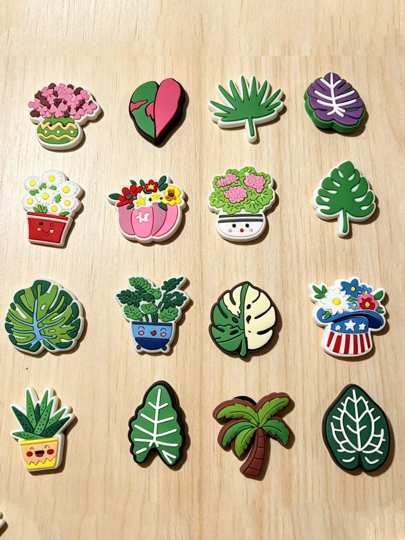 16 Pcs Plant Floral Shoe Decor Set, Turtle Back Bamboo Succulent Palm Leaf Soft Gel Shoe Face Box Bag Decoration Accessories