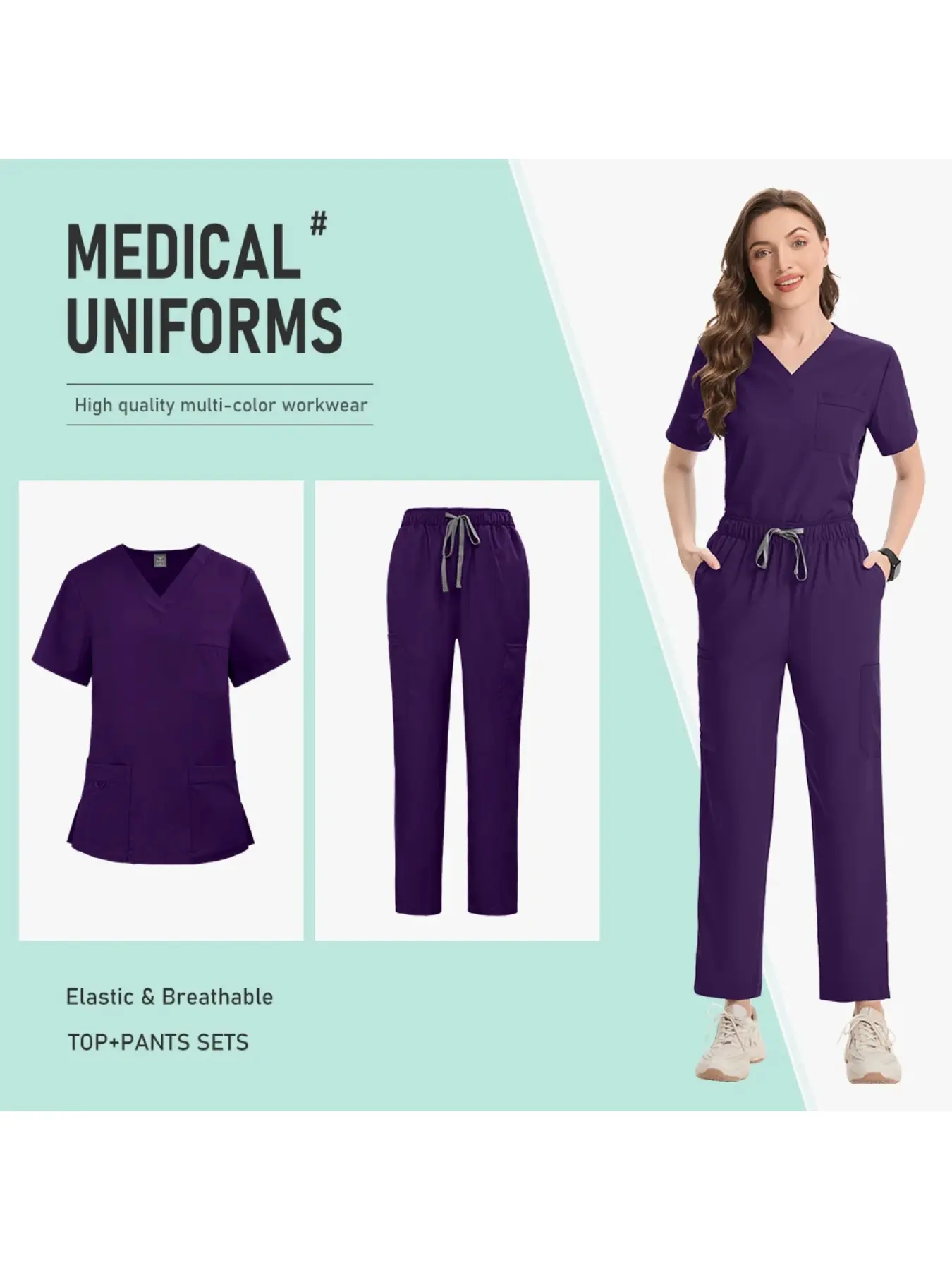 Multicolour Scrub Set Lightweight Breathable Nurse Uniform Healthcare Clinic Scrubs Multiple Pockets Workwear Women Men Uniforms
