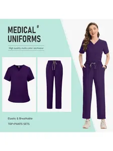 Multicolour Scrub Set Lightweight Breathable Nurse Uniform Healthcare Clinic Scrubs Multiple Pockets Workwear Women Men Uniforms