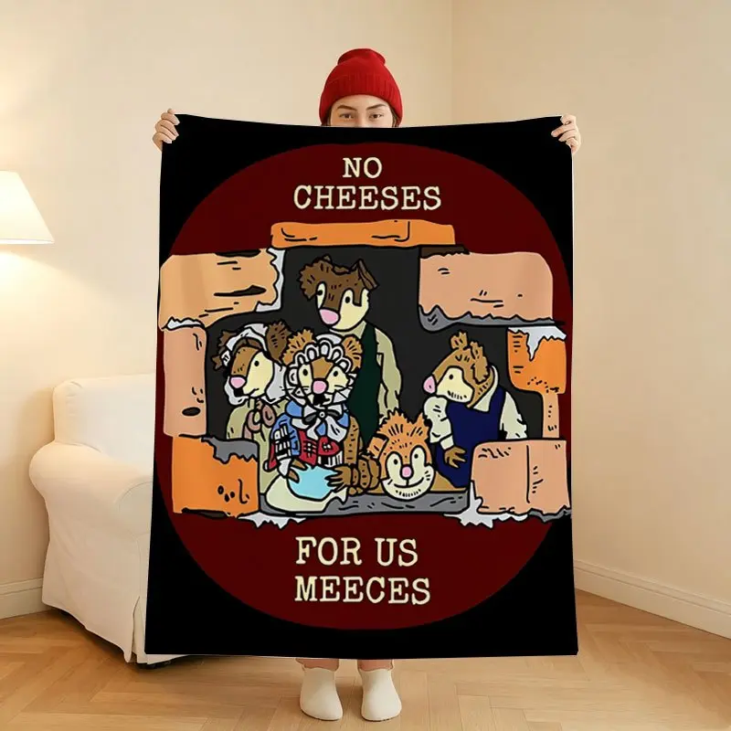 Muppet Christmas Carol "No Cheeses For Us Meeces" Maroon Circle Cotton Flannel Throw Blanket, Retro Christmas Movie Warm Blanket, Whimsical Home Decor for Room & House Gift for Fans