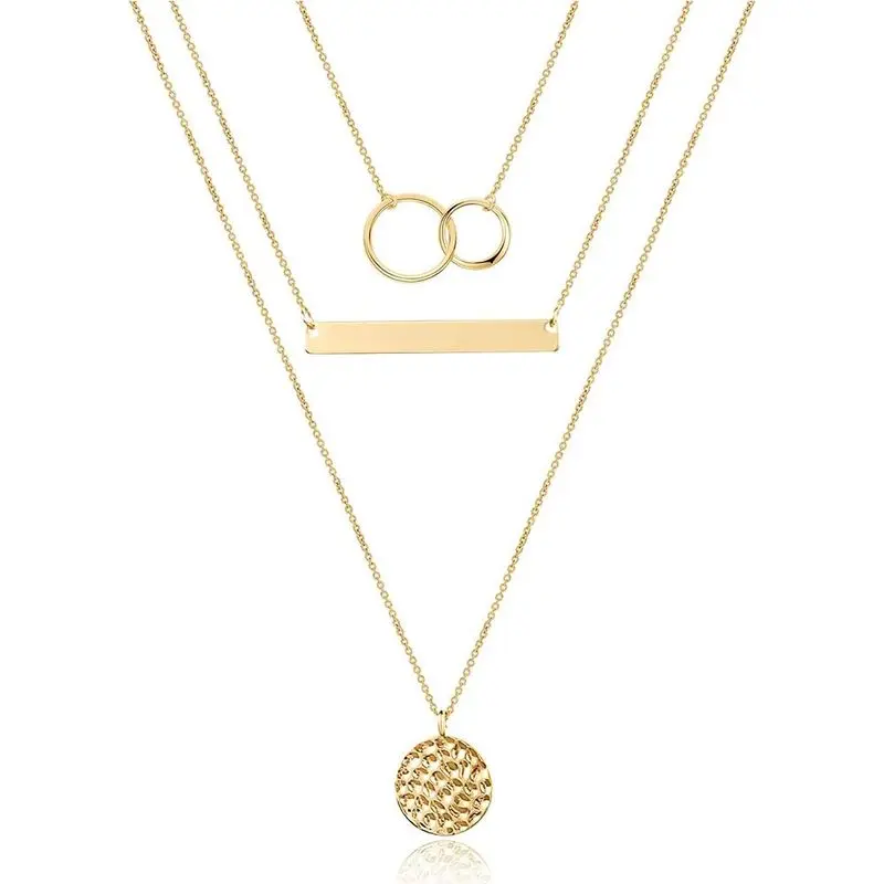 Exquisite multi-layer necklace, handmade Y-shaped pendant necklace, multi-layer bar-shaped disc necklace, adjustable multi-layer necklace, women's style