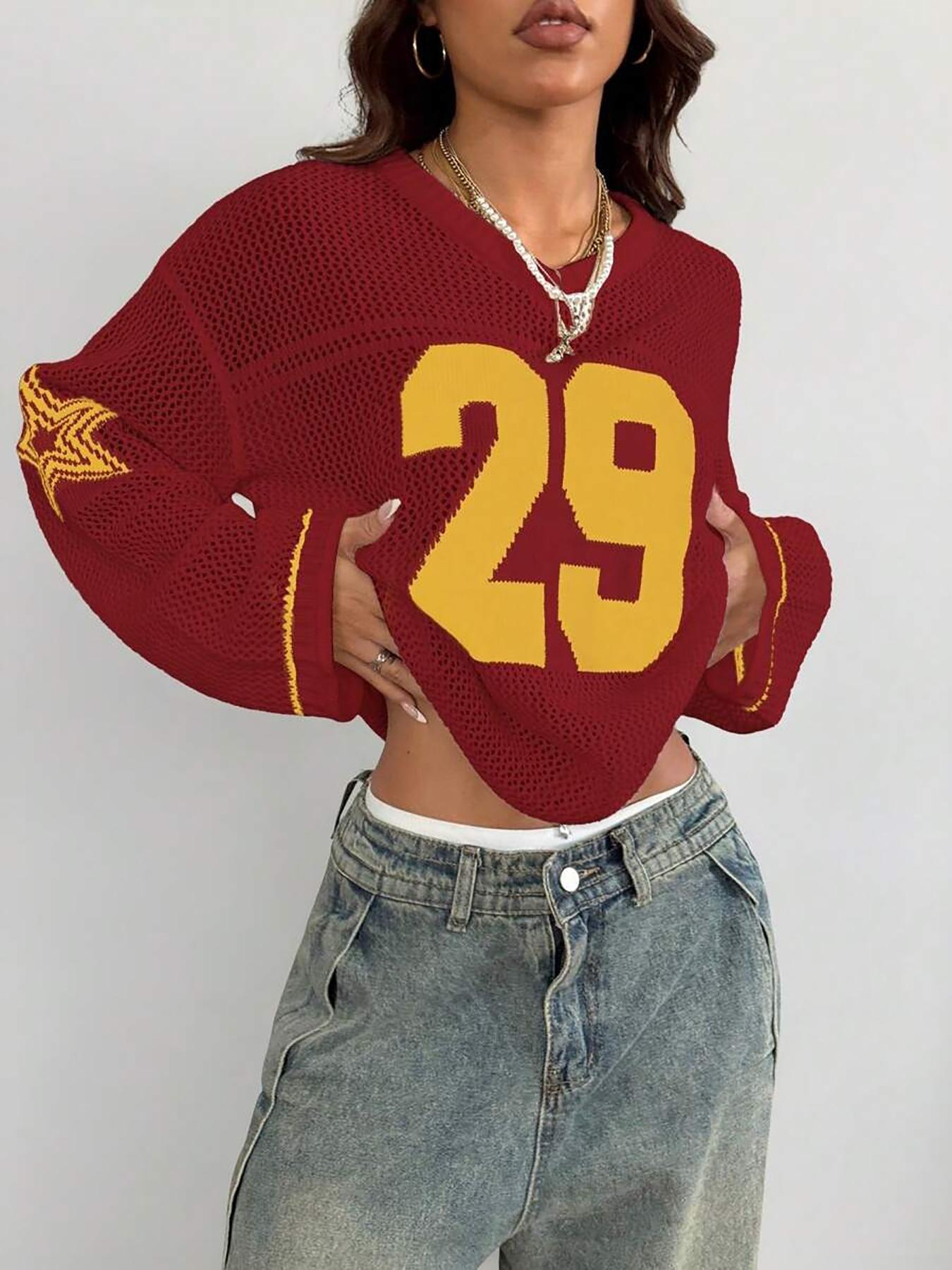 Hollow Football Y2k Sweater, Women Streetwear, Retro Fashion Pullover, Unisex Knitwear Tops, Knitted Sweater for Couple