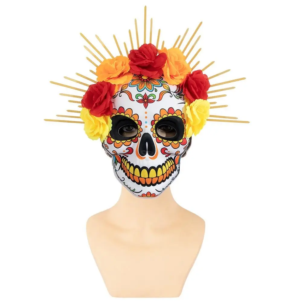 Dia de los Muertos Mexican Floral Full Face Mask, Hand-Painted Sugar Skull Halloween Mask, One-of-a-Kind Costume Accessory for Carnival, Cosplay Party & Halloween Dress-up Decor