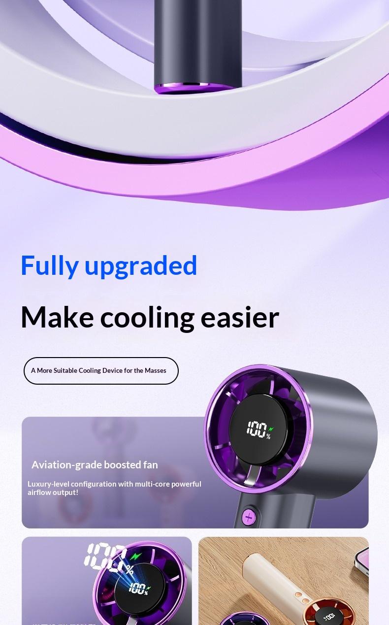 High Speed Portable Handheld Fan, 100-Speed Adjustable Turbo Mini Fan, Low Noise Rechargeable Personal Fan with Digital Display, Ideal for Gifts, Travel, Camping & Outdoor Use