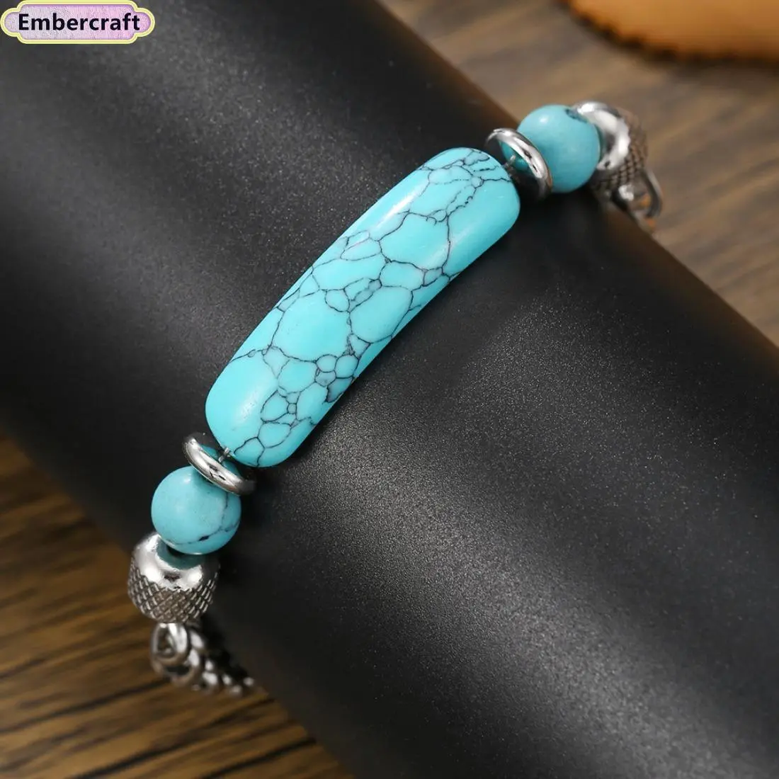 Women's Turquoise Bracelet - High Quality Exquisite Western-Style Jewelry with Natural Stones, Dainty Stainless Steel Chain, Vintage Boho Touch, Boho Western Vibe, Acrylic, Easy-Care Daily Wear Layering Accessory, Anniversary/Birthday Gift, High Quality B