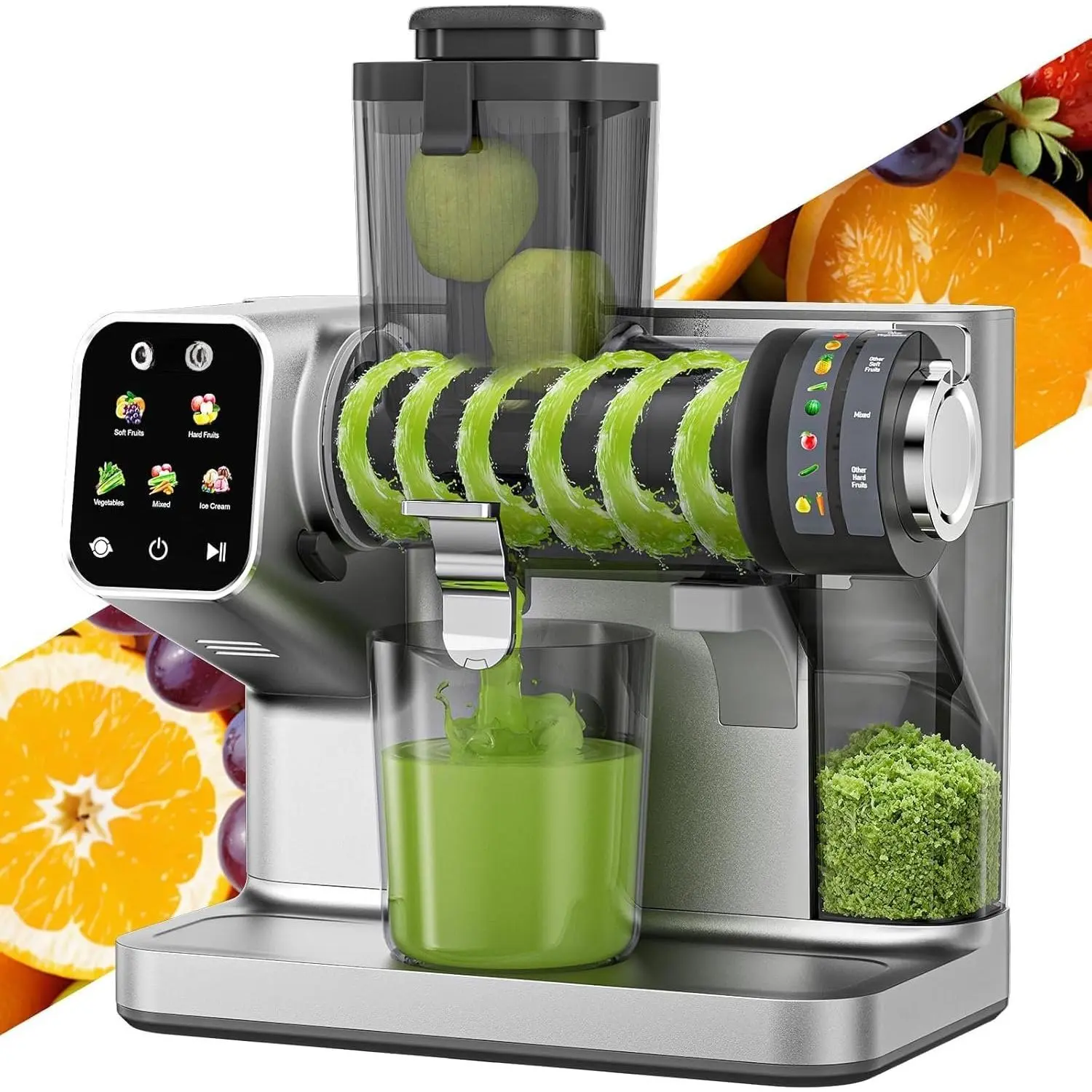 Synthetic Cold Press Masticating Juicer, 3-in-1 High Yield Kitchen Gadget with 99% Juice Extraction, Adjustable Settings, 3.54'' Feed Chute, Dishwasher Safe for Fruits & Veggies