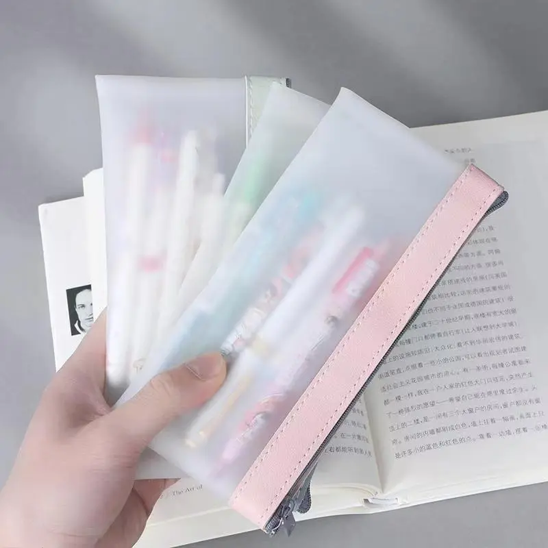 2-Pack Large Pencil Case, Minimalist Frosted PVC Stationery Pouch, Waterproof Portable A5 Document Organizer for School & Office, Storage, Storage Organizer, Large Size