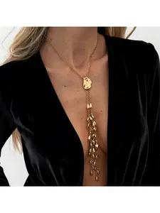 Hip Hop Ins Style Water Drop Heart Tassel Long Necklace for Women, Designer Irregular CCB Pendant Necklace, Trendy Edgy Layerable Jewelry for Daily Wear, Party and Streetwear