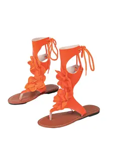 Summer New Bohemian Flower Gladiator Strappy Sandals for Women, Flat Roman Strap Open-Toe Design, Ethnic Pattern, Comfortable Soft Rubber Sole, Beach Vacation Shoes