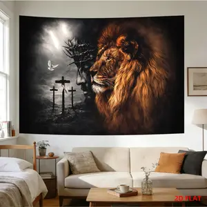 Christian Imagery Tapestry, Crosses, Lion, Jesus, Dove, Room Wall Decoration, Non-luminous, Suitable for, Living Room, Meditation, Office, Party Decoration
