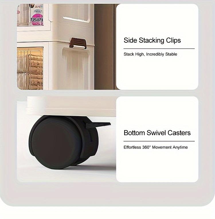 Naviconvex Stackable Plastic Storage Cabinet System - Large Capacity Organizer Bins With Doors & Wheels, Foldable Space-Saving Storage Solution For Home Organization, Easy Assembly For Bedroom, Kitchen, Living Room