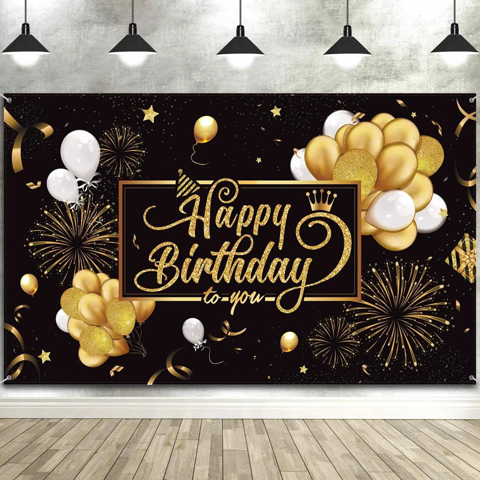 Happy Birthday Banners, Signs, and Posters; Large Fabric, Glitter, Balloons, and Fireworks Sign Backdrops; Birthday Decoration Backdrops, Party Decorations