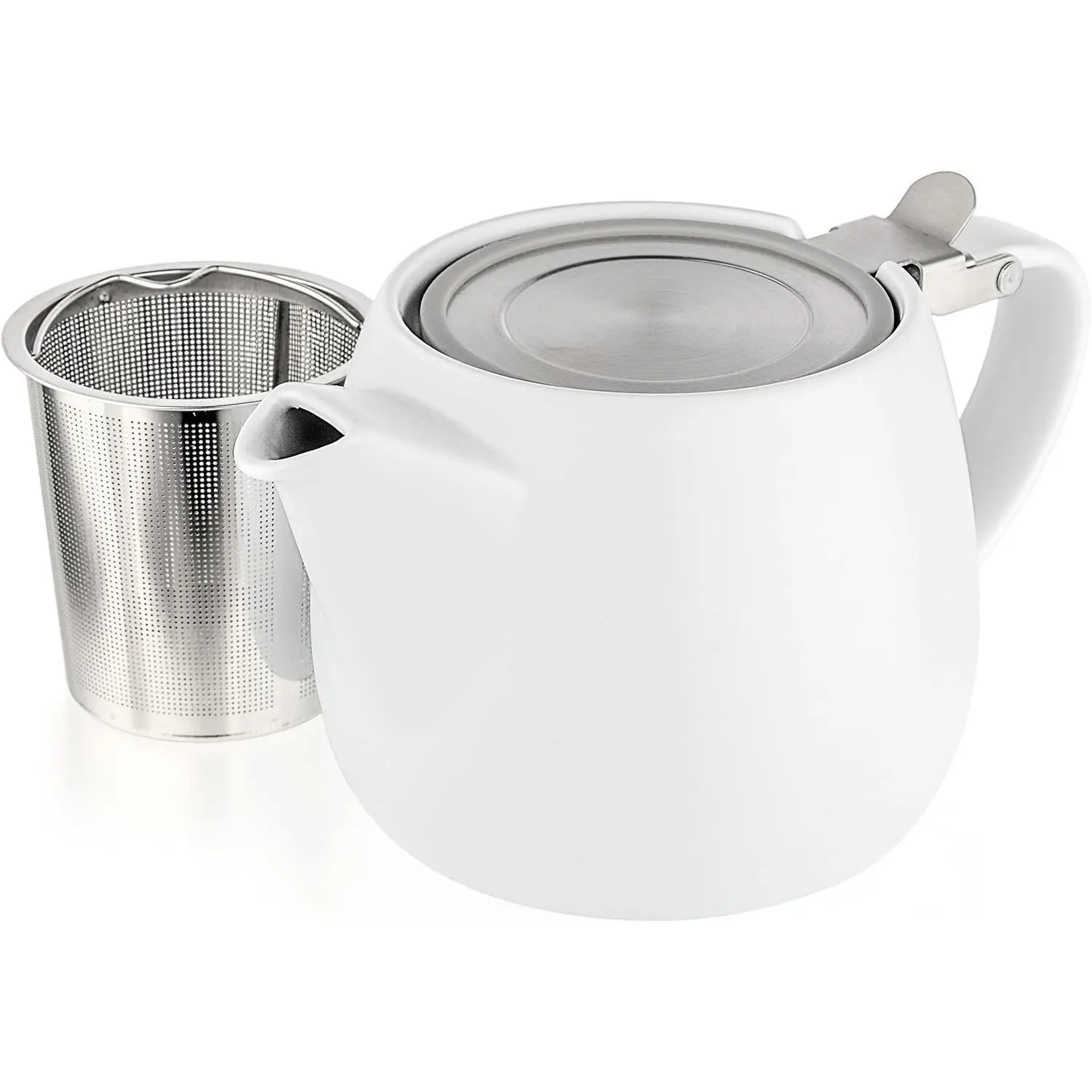 Tealyra - Pluto Porcelain Small Teapot White - 18.2-ounce (1-2 cups) - Matte Finish - Stainless Steel Lid and Extra-Fine Infuser To Brew Loose Leaf Tea - 540ml
