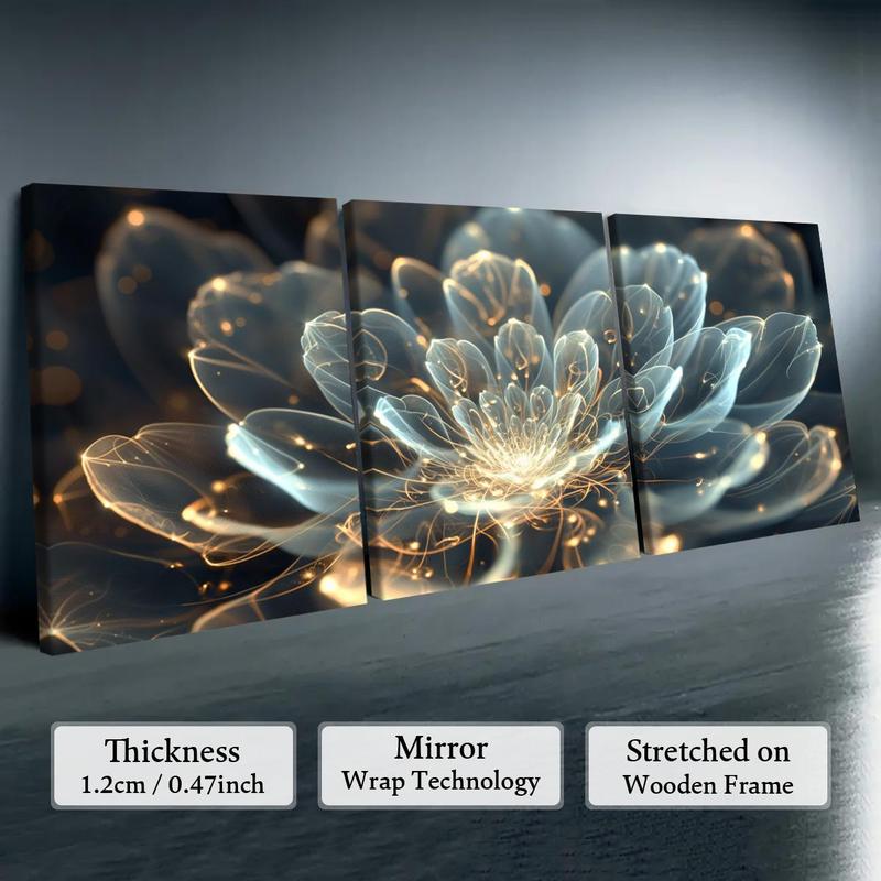 Wooden Framed Canvas Painting, 3 Counts/set Flower Pattern Wall Art, Modern Art for Home Living Room Bedroom Office Decor