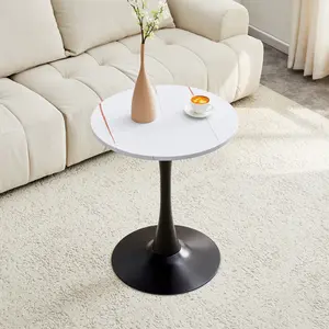Round Dining Table, 23.6" Circle Tulip Table with Thickened Tabletop & Metal Pedestal, Mid Century Modern Bistro Table for Kitchen, Small Places, Living Room, Cafe (White)